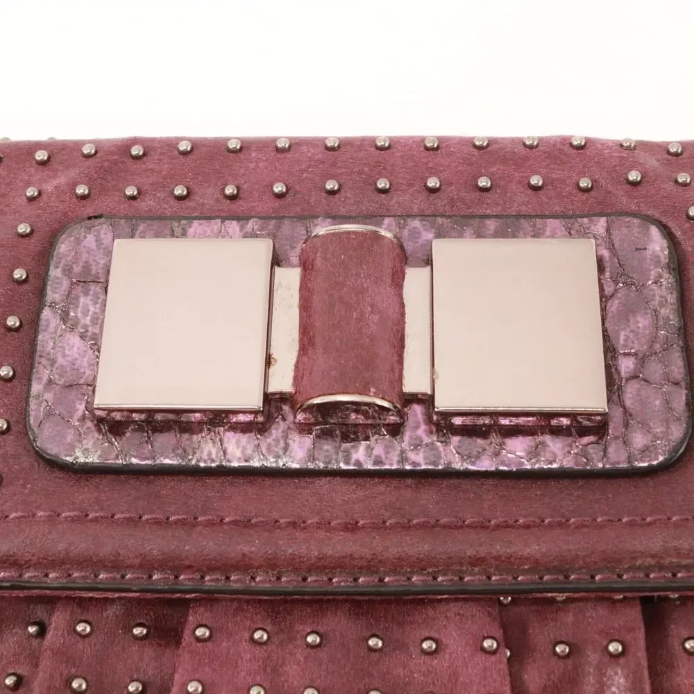 Guess Clutch Handbag Women Small Sangria Red Pewter Studded Purse Pouch Bag